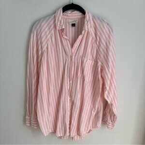 Universal Thread Button Down Womens XS Pink Oversized Pinstriped Linen